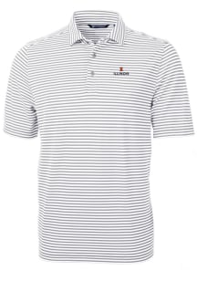Cutter and Buck Illinois Fighting Illini Mens Grey Virtue Eco Pique Stripe Short Sleeve Polo