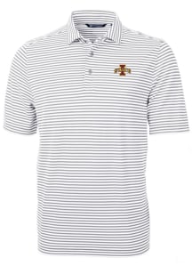 Cutter and Buck Iowa State Cyclones Mens Grey Virtue Eco Pique Stripe Short Sleeve Polo