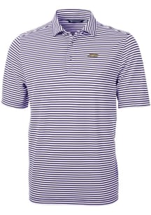 Cutter and Buck James Madison Dukes Mens Purple Virtue Eco Pique Stripe Short Sleeve Polo