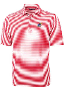 Cutter and Buck Kansas Jayhawks Mens Red Virtue Eco Pique Stripe Short Sleeve Polo