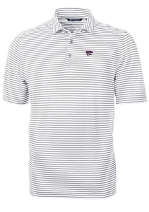 Cutter and Buck K-State Wildcats Mens Grey Virtue Eco Pique Stripe Short Sleeve Polo