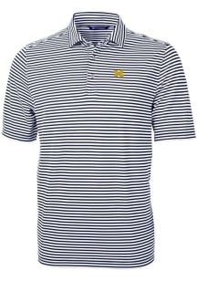 Cutter and Buck Michigan Wolverines Mens Blue Virtue Eco Pique Stripe Short Sleeve Polo
