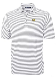 Cutter and Buck Michigan Wolverines Mens Grey Virtue Eco Pique Stripe Short Sleeve Polo
