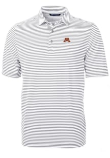 Cutter and Buck Minnesota Golden Gophers Mens Grey Virtue Eco Pique Stripe Short Sleeve Polo