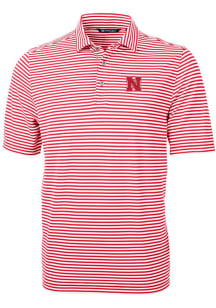 Cutter and Buck Nebraska Cornhuskers Mens Red Virtue Eco Pique Stripe Style Short Sleeve Polo