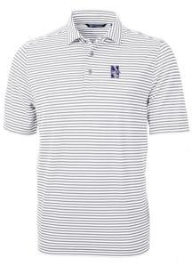 Cutter and Buck Northwestern Wildcats Mens Grey Virtue Eco Pique Stripe Short Sleeve Polo