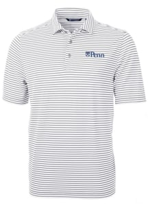 Cutter and Buck Pennsylvania Quakers Mens Grey Virtue Eco Pique Stripe Short Sleeve Polo