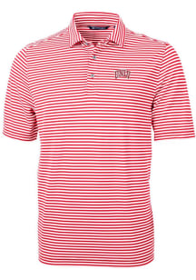 Cutter and Buck UNLV Runnin Rebels Mens Red Virtue Eco Pique Stripe Short Sleeve Polo