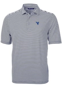 Cutter and Buck West Virginia Mountaineers Mens Navy Blue Virtue Eco Pique Stripe Short Sleeve Pol..