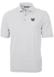 Cutter and Buck Washington Huskies Mens Grey Virtue Eco Pique Stripe Short Sleeve Polo