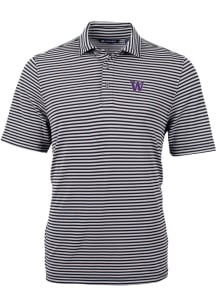 Cutter and Buck Washington Huskies Mens Black Virtue Eco Pique Stripe Short Sleeve Polo