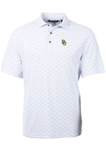 Cutter and Buck Baylor Bears Mens White Virtue Eco Pique Tile Short Sleeve Polo
