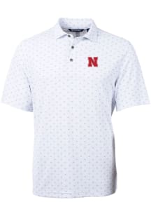Cutter and Buck Nebraska Cornhuskers Mens White Virtue Eco Pique Tile Short Sleeve Polo