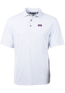 Cutter and Buck TCU Horned Frogs Mens White Virtue Eco Pique Tile Short Sleeve Polo