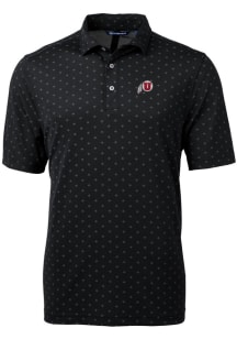 Cutter and Buck Utah Utes Mens Black Virtue Eco Pique Tile Short Sleeve Polo
