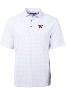 Cutter and Buck Washington Huskies Mens White Virtue Eco Pique Tile Short Sleeve Polo