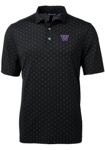 Cutter and Buck Washington Huskies Mens Black Virtue Eco Pique Tile Short Sleeve Polo