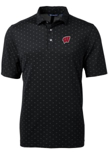 Cutter and Buck Wisconsin Badgers Mens Black Virtue Eco Pique Tile Short Sleeve Polo