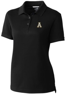 Cutter and Buck Appalachian State Mountaineers Womens Black Advantage Pique Short Sleeve Polo Shir..