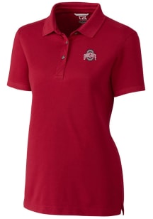 Cutter and Buck Ohio State Buckeyes Womens Red Advantage Pique Short Sleeve Polo Shirt
