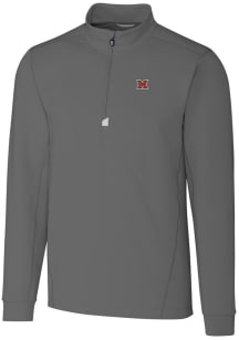 Cutter and Buck Miami RedHawks Mens Grey Traverse Stretch Long Sleeve Qtr Zip Pullover