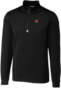 Cutter and Buck Miami RedHawks Mens Black Traverse Stretch Long Sleeve Qtr Zip Pullover