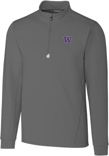 Cutter and Buck Washington Huskies Mens Grey Traverse Stretch Long Sleeve Qtr Zip Pullover