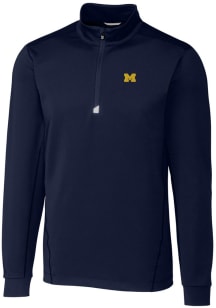 Cutter and Buck Michigan Wolverines Mens Navy Blue Traverse Stretch Long Sleeve Qtr Zip Pullover