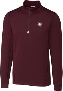 Cutter and Buck Navy Mens Maroon Traverse Stretch Long Sleeve Qtr Zip Pullover