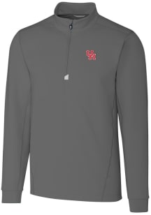 Cutter and Buck Houston Cougars Mens Grey Traverse Stretch Long Sleeve Qtr Zip Pullover