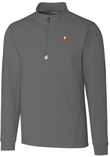 Cutter and Buck Illinois Fighting Illini Mens Grey Traverse Stretch Long Sleeve Qtr Zip Pullover