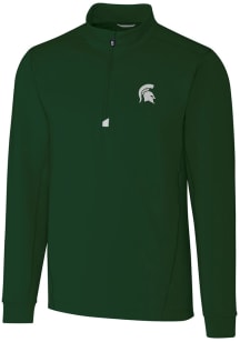 Cutter and Buck Michigan State Spartans Mens Green Traverse Stretch Long Sleeve Qtr Zip Pullover