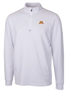 Cutter and Buck Minnesota Golden Gophers Mens White Traverse Stretch Long Sleeve Qtr Zip Pullover