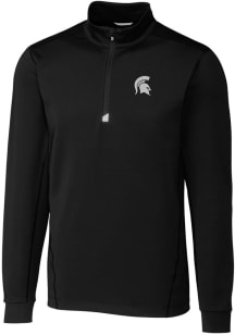 Cutter and Buck Michigan State Spartans Mens Black Traverse Stretch Long Sleeve Qtr Zip Pullover