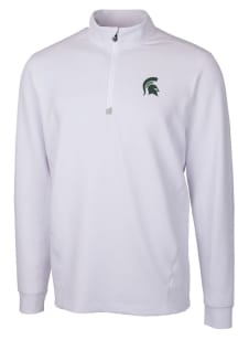 Cutter and Buck Michigan State Spartans Mens White Traverse Stretch Long Sleeve Qtr Zip Pullover