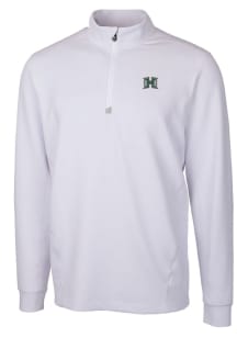 Cutter and Buck Hawaii Warriors Mens White Traverse Stretch Long Sleeve Qtr Zip Pullover