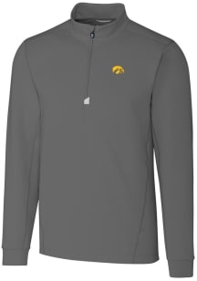Cutter and Buck Iowa Hawkeyes Mens Grey Traverse Stretch Long Sleeve Qtr Zip Pullover