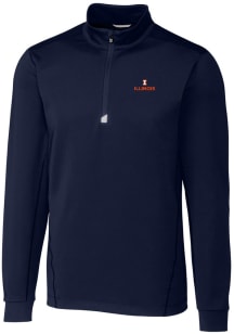 Cutter and Buck Illinois Fighting Illini Mens Navy Blue Traverse Stretch Long Sleeve Qtr Zip Pullo..