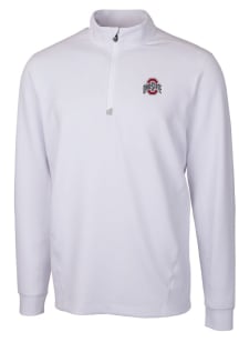 Cutter and Buck Ohio State Buckeyes Mens White Traverse Stretch Long Sleeve Qtr Zip Pullover