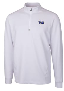 Cutter and Buck Pitt Panthers Mens White Traverse Stretch Long Sleeve Qtr Zip Pullover