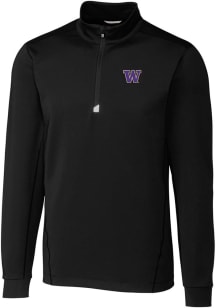 Cutter and Buck Washington Huskies Mens Black Traverse Stretch Long Sleeve Qtr Zip Pullover