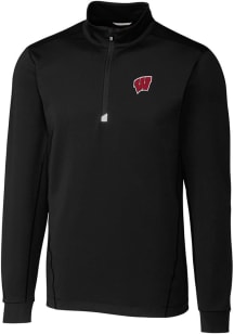 Cutter and Buck Wisconsin Badgers Mens Black Traverse Long Sleeve Qtr Zip Pullover