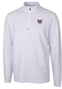 Cutter and Buck Washington Huskies Mens White Traverse Stretch Long Sleeve Qtr Zip Pullover