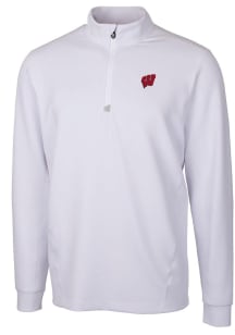 Cutter and Buck Wisconsin Badgers Mens White Traverse Long Sleeve Qtr Zip Pullover