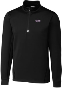 Cutter and Buck TCU Horned Frogs Mens Black Traverse Stretch Long Sleeve Qtr Zip Pullover
