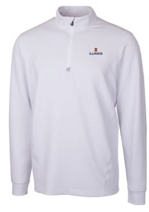 Cutter and Buck Illinois Fighting Illini Mens White Traverse Stretch Long Sleeve Qtr Zip Pullover