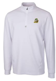 Cutter and Buck Oregon Ducks Mens White Traverse Stretch Long Sleeve Qtr Zip Pullover