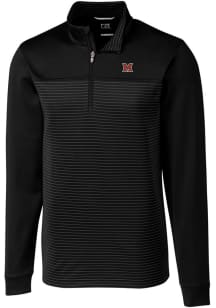Cutter and Buck Miami RedHawks Mens Black Traverse Stripe Stretch Long Sleeve Qtr Zip Pullover