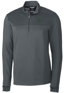 Cutter and Buck Michigan State Spartans Mens Grey Traverse Stripe Stretch Long Sleeve Qtr Zip Pull..