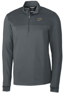 Cutter and Buck Purdue Boilermakers Mens Grey Traverse Stripe Stretch Long Sleeve Qtr Zip Pullover